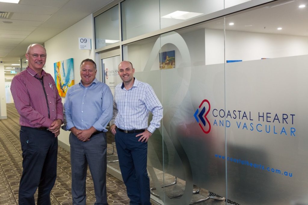 The team at Coast Heart and Vascular aiming to prevent strokes in the future - Associate Professor Ross Sharpe with Sonographers, Matthew Morrall and Dan Traves.